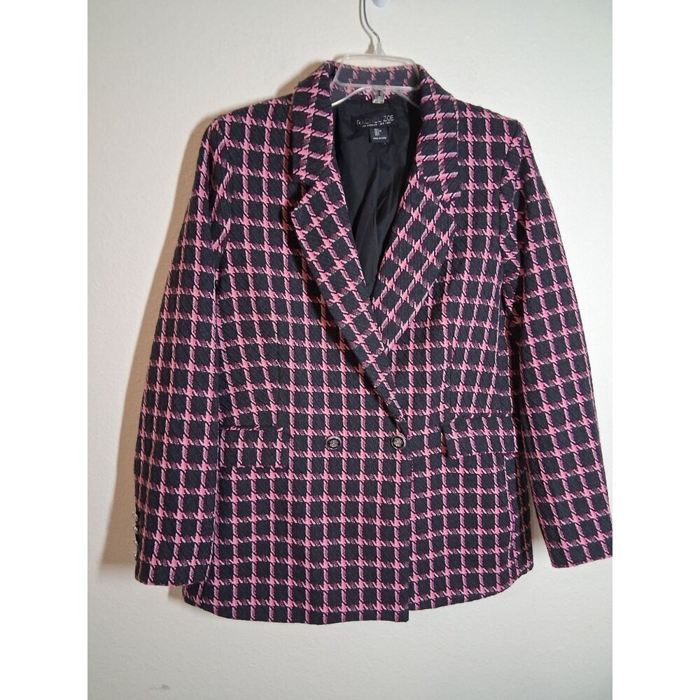 Rachel Zoe Winter Coat Jacket Y2K Retro Plaid Preppy Pink Black Size Large